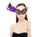 Kayso Mysterious Elegance Black Laser Cut Masquerade Mask with Purple Feather Arrangement One Size FK2002BKPU